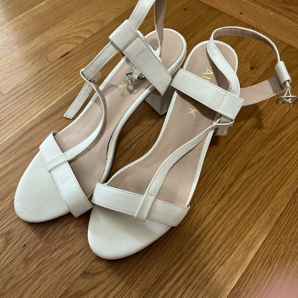 Allegra K White Heels with Strappy Design